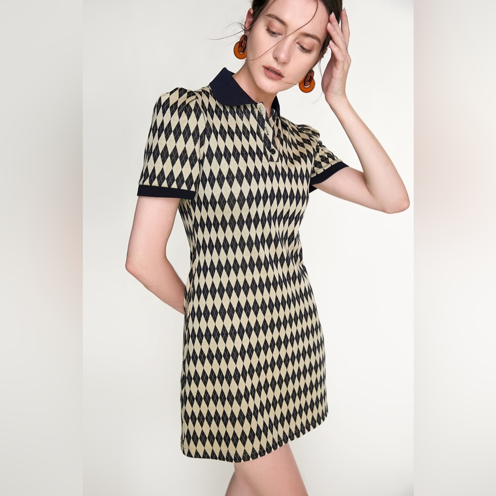Black Diamond Check Knitted Polo Collar Mini Size XS {Reasonable offers welcome}